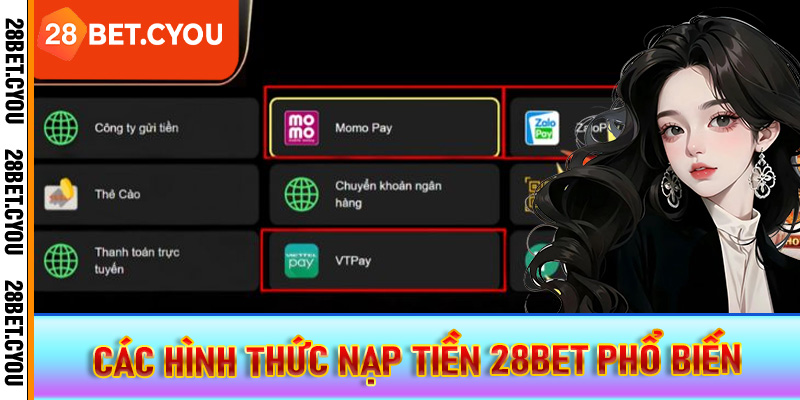 Các hình thức nạp tiền 28BET phổ biến